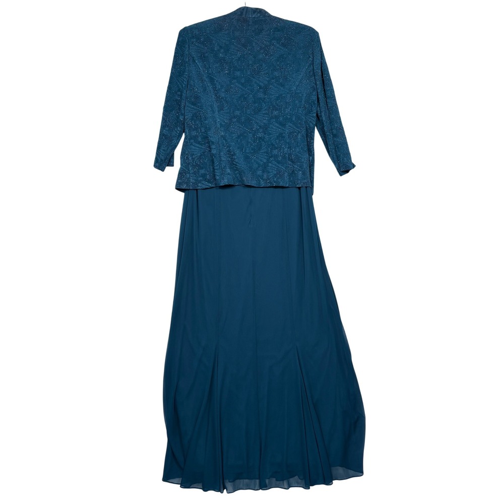 NWT Alex Evenings Womens 2 Piece Maxi Dress Set 14 Teal Glitter Jacket Formal - Picture 13 of 16